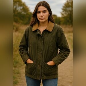 Pacific Trail Khaki Waxed Ladies Jacket with Brown Collar Size Medium
